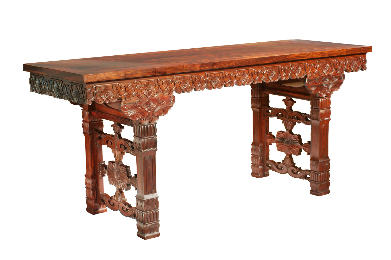 老挝大红酸枝西番莲画桌摄影,檀木家具摄影